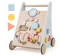 FANTASK Andador 7 en 1 de Madera, con Caja de Almacenamiento, Color Blanco, con Tablero de Juego, Espejo y Bloques de construcción, para bebés a Partir de 1 año