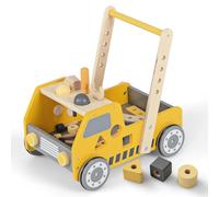FANTASK Andador de madera, 2 en 1 Baby Walker, andador con centro de actividad múltiple y banco de trabajo, carrito para niños a partir de 1 año en interior