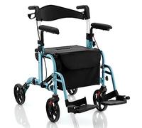 FANTASK Andador plegable y ligero, silla de ruedas 2 en 1 y andador de viaje con asiento, andador con bolsa, frenos dobles y soporte para bastones, carrito de 6 alturas ajustables para personas
