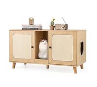 FANTASK Armario de Arena para Gatos, Armario con 2 Puertas y Tabla para rascar y 2 Alfombrillas rascadoras de sisal y Entrada, casa para 2 Gatos, Mesa Auxiliar, 108 x 50 x 60 cm (Natural)