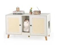 FANTASK Armario de Arena para Gatos, Armario con 2 Puertas y Tabla para rascar y 2 Alfombrillas rascadoras de sisal y Entrada, casa para 2 Gatos, Mesa Auxiliar, 108 x 50 x 60 cm (Blanco)