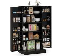 FANTASK Armario de Cocina con Puertas de 60 x 40 x 120 cm, Armario Alto con 6 estantes Ajustables en Color Negro, Armario Multiusos para Cocina, salón