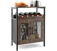 FANTASK Armario de Vino de Madera con Estante extraíble para Vino, Armario de Cocina con Soportes de Cristal Integrados, aparador Vintage