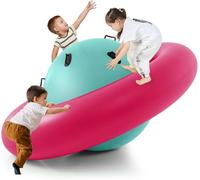 FANTASK Balancín Inflable para niños de 223 cm con 6 Asas integradas (Rosa + Verde)
