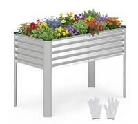 FANTASK Bancal de Metal, 118 x 60 x 77,5 cm, Cama de Flores con Sistema de Drenaje de hasta 50 kg, para Verduras, Frutas, Flores, Hierbas, arriate Elevado para balcón, jardín, terraza (Plata)