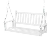 FANTASK Banco Colgante de Madera Maciza, Columpio de jardín de 2 plazas para Colgar, Columpio de jardín de hasta 230 kg, Columpio para Exteriores, Color Blanco, 136 x 67 x 63 cm