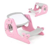 FANTASK Caballete infantil 4 en 1 con banco y pizarra blanca | Pizarra de pie de doble cara con tablero inclinable y estante, pizarra creativa para niños a partir de 1 año