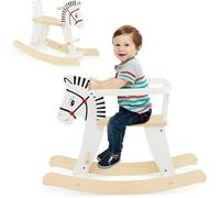 FANTASK Caballo balancín para niños a Partir de 3 años, de Madera con Vallas y Respaldo Desmontables, Color Blanco