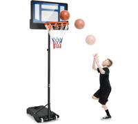 FANTASK Canasta de Baloncesto Ajustable de 90 a 210 cm, con Soporte y 2 Ruedas, Cesta para niños, Adolescentes, Color Azul