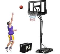 FANTASK Canasta de Baloncesto para Exteriores con Soporte, Soporte de Baloncesto de 135 a 305 cm de Altura Ajustable, Canasta de Baloncesto con 2 Ruedas y Saco de Peso, Canasta móvil