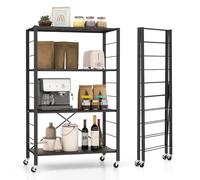 FANTASK Carrito de Servicio Plegable, 4 Niveles, con Ruedas Desmontables y estantes de Altura Ajustable, Carrito con Ruedas con Estructura de Metal y protección antivuelco, estantería de Cocina para