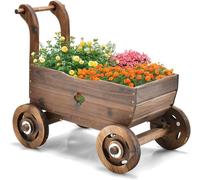 FANTASK Carro de Flores de Madera con Ruedas y asa, Carro de Plantas con Orificio de Drenaje, Carretilla rústica para jardín, terraza, Maceta, Carretilla, decoración de jardín, Jardinera