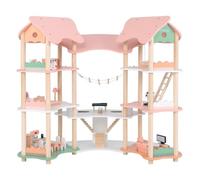 FANTASK Casa de muñecas de Madera, 85 cm de Alto, 7 Habitaciones con 32 Muebles y Accesorios, mansión para muñecas con Escalera de Cuerda, Regalo para niñas a Partir de 3 años (Modelo 3)