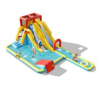 FANTASK Castillo Hinchable con Bolsa de Transporte, Anillos de natación, Baloncesto Inflable y Kit de reparación, tobogán acuático, Parque acuático para Exteriores, Incluye Pistola de Agua, Pared de