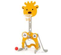 FANTASK Cesta de Baloncesto Infantil 4 en 1, Soporte de Baloncesto Ajustable en Altura, portería de fútbol, tirada y Golf, Juego de Baloncesto para niños a Partir de 3 años, Amarillo