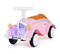 FANTASK Coche antideslizante para niños, coche deslizante con volante, claxon y faros LED, retro clásico, vehículo antideslizante con espacio de almacenamiento debajo del asiento, carrito para niños a
