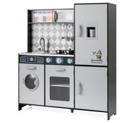 FANTASK Cocina de Madera para niños, Cocina de Juguete con Sonido y Estufa de luz, Juego de Cocina con microondas, Lavadora y Horno, Accesorios para niños a Partir de 3 años, Color Negro