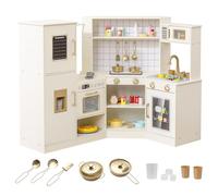 FANTASK Cocina Infantil de Madera, Cocina de Juguete con Grifo de circulación de Agua, dispensador de Hielo y Accesorios de Cocina, Horno, microondas, lavavajillas, Cocina de Juguete para niños a