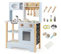 FANTASK Cocina Infantil de Madera, Cocina de Juguete con Pizarra y Accesorios de Cocina, Cocina, microondas, Grifo y Fregadero, Cocina de Juguete de Madera para niños a Partir de 3 años