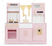 FANTASK Cocina Infantil de Madera con luz, Sonido, Fregadero, Grifo, Cocina, dispensador de Agua y microondas para niños a Partir de 3 años (Rosa)