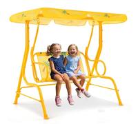 FANTASK Columpio Infantil con toldo Ajustable y Estructura de Metal, Columpio de jardín con Cinturones de Seguridad (Amarillo)