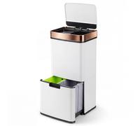 FANTASK Cubo de basura eléctrico de 72 L, 4 compartimentos, sistema de separación de residuos con sensor, 2 x 11 L + 3,5 L + 46,5 L, cierre suave, cubo de basura eléctrico para cocina, oficina (blanco