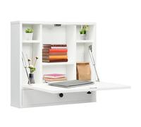 FANTASK Escritorio Plegable para Ordenador con estantes y cajón, Mesa Plegable de Pared, Mesa de Pared para Oficina en casa y Espacios pequeños (Blanco)