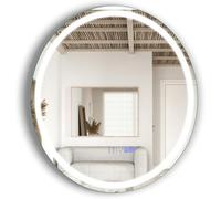 FANTASK Espejo de baño con iluminación, 60 x 60 cm, Espejo LED Regulable, 3000 K-6000 K, antivaho, Espejo de baño con Reloj