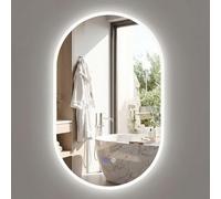 FANTASK Espejo de baño Iluminado 80 x 50 cm, Espejo de Pared Ovalado con luz de 3 Colores, antivaho y Vidrio Templado HD, Espejo de baño para baño y Dormitorio