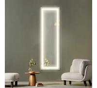 FANTASK Espejo de Pared de 37 x 120 cm, Espejo de Cuerpo Completo con Ganchos Ajustables, Espejo de Puerta con iluminación LED de 3 Colores para Dormitorio, salón