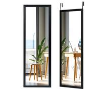FANTASK Espejo de Pared para Puerta, Espejo Colgante, Espejo de Cuerpo Completo con Ganchos Colgantes de Altura Ajustable, Espejo para Dormitorio, salón y Entrada, 120 x 37 cm (Negro)