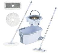 FANTASK Fregona y Cubo, Sistema de fregona y Cubo con función de escurridor, separación de Aguas residuales, Cabezales rectangulares y Redondos de 360°, Juego Completo para Limpieza en seco y húmedo