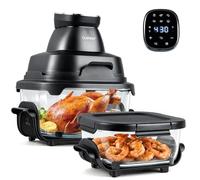 FANTASK Freidora de aire caliente portátil 6 en 1, freidora de aire caliente de 1500 W, con 2 recipientes de cristal extraíbles y tapa, airfryer para camping, hogar (negro)