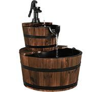 FANTASK Fuente de Madera de 44,5 cm de diámetro, con Bomba de Agua, Barril de Madera para jardín