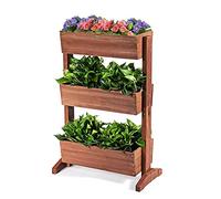 FANTASK Jardinera Vertical con 3 Niveles, con 3 jardineras Ajustables y Agujeros de Drenaje, Escalera de jardín de Madera de Abeto, Jardinera, marrón (71 x 38 x 105 cm)