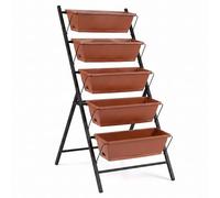 FANTASK Jardinera Vertical de 5 Niveles, 57 x 71 x 115 cm, 5 Niveles y Agujeros de Drenaje, Jardinera Vertical Independiente, Escalera para Verduras, Hierbas, Flores (Rojo)