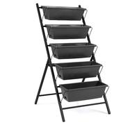 FANTASK Jardinera Vertical de 5 Niveles, 57 x 71 x 115 cm, 5 Niveles y Agujeros de Drenaje, Jardinera Vertical Independiente, Escalera para Verduras, Hierbas, Flores (Negro)