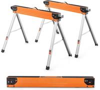 FANTASK Juego de 2 bloques de sierra plegables, caballetes de trabajo portátiles, robustos soportes de metal para carpintería, caballete de sierra con mango, soporta hasta 500 kg