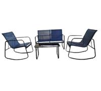 FANTASK Juego de 4 Muebles de balcón con Suave Movimiento oscilante, Muebles de terraza, Incluye 2 sillas, Banco y Mesa, para jardín, terraza, balcón, Color Azul