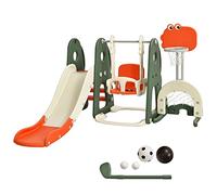 FANTASK Juego de Escalada y Columpio para niños pequeños, tobogán Infantil, Juego 6 en 1, tobogán, Columpio, Canasta de Baloncesto, Escalera, portería de fútbol y Agujero de Golf