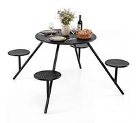 FANTASK Juego de Mesa de Picnic para 4 Personas, Mesa Auxiliar para Exteriores con Orificio para sombrilla, Muebles de jardín, Mesa de Comedor Redonda, Grupo de Asientos para Balcones, Jardines