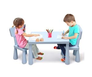 FANTASK Juego de Mesa Infantil de 3 Piezas, Mesa Infantil con 2 sillas, Muebles Infantiles de plástico, Mantel Individual para guardería y habitación Infantil (Azul)