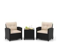 FANTASK Juego de Muebles de balcón de 3 Piezas, con Cojines, Muebles de jardín de ratán, Incluye 2 sillas y Mesa de Cristal, Muebles de terraza, Conjunto de Asientos para balcón, terraza y jardín