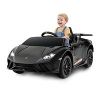 FANTASK Lamborghini - Coche eléctrico para niños, 12 V, 3 velocidades, con Mando a Distancia, Luces LED, claxon, música y USB, Color Negro