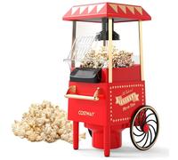 FANTASK Máquina de palomitas de maíz retro, 1200 W, para casa sin aceite, 67 ml, preparación rápida en 2 minutos, para cine en casa, fiestas y hogar, color rojo
