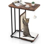 FANTASK Mesa Auxiliar 4 en 1 con rascador de sisal para Gatos, con cojín y Bola extraíbles, Tablas para rascar Estilo Muebles para Gatos