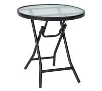 FANTASK Mesa Auxiliar Plegable, pequeña Mesa de balcón Resistente a la Intemperie con Tablero de Cristal Templado, Mesa de café para balcón, jardín, terraza, 46 x 46 x 47 cm