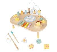 FANTASK Mesa de Actividades de Madera, Mesa de Motor Montessori para niños a Partir de 1 año, Juguete Educativo con bucles Motores, Juego de Pesca, xilófono, Caja de música y clasificador de Formas