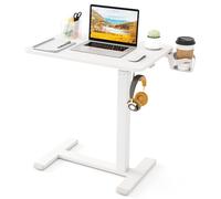 FANTASK Mesa de enfermería con Soporte para Vasos y Ganchos, Mesa Auxiliar, Mesa Auxiliar con Ruedas Ocultas para Camas de enfermería y enfermería (Blanco)
