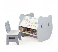 FANTASK Mesa Infantil 3 en 1 con sillas, Escritorio Infantil con Espacio de Almacenamiento y Ganchos, Grupo de Asientos Infantiles con Pizarra Reversible y Pizarra Blanca, Mesa de Actividades para
